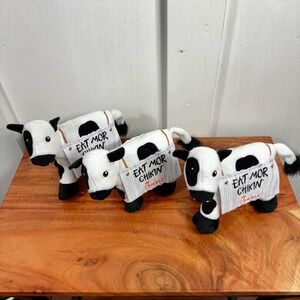 Chick-fil-A Eat Mor Chikin Plush Cow Mascot Set of 3 Black White Advertising